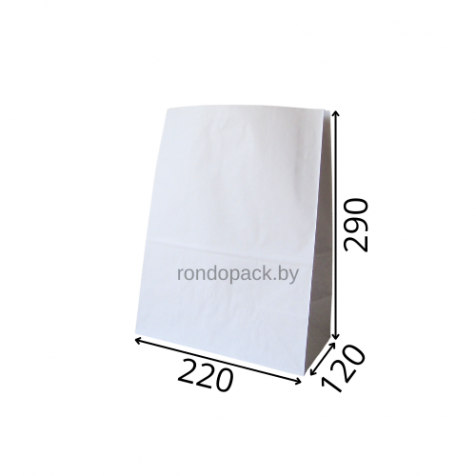Бумажный крафт пакет с прямоугольным дном 220*120*290, белый