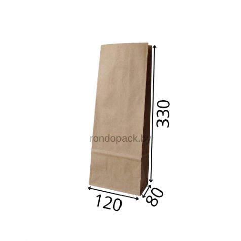 Бумажный крафт пакет с прямоугольным дном 120*80*330