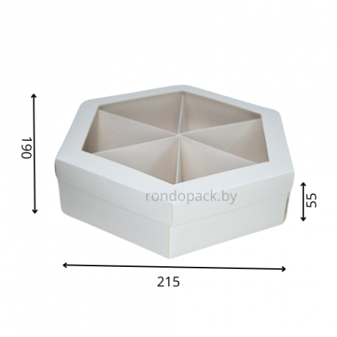 Коробка шестигранная с окном 230*190*55 мм., белая