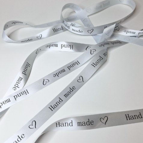 Лента 2 см. "Hand made", 5 м. (серая)