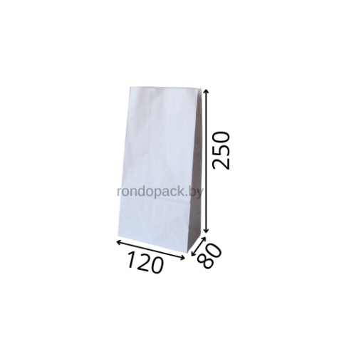 Бумажный крафт пакет с прямоугольным дном 120*80*250, белый