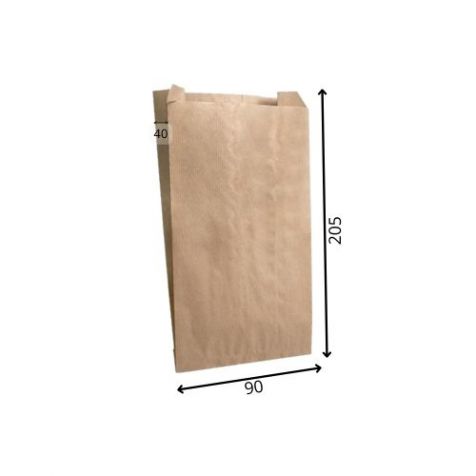Бумажный крафт пакет с V - образным дном со складкой, 90*40*205, крафт