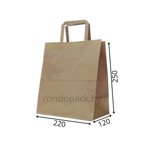 Бумажный крафт пакет с плоскими ручками 220*120*250